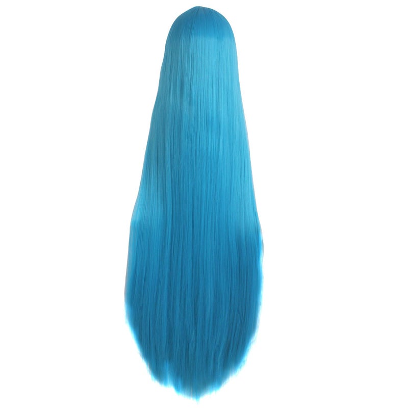 MapofBeauty 40 Inch/ 100 cm Carve Long Straight Cosplay Party Wig (Cyan Blue) - Image 4